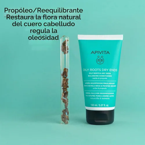 Vista 4 de Apivita Oily Roots & Dry Ends Balancing Conditioner Balances, Hydrates & Moisturizes Hair with Nettle & Propolis