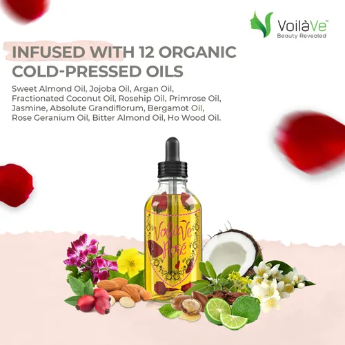 Vista 3 de VoilaVe Aceite de rosa orgánico para cara, cabello y cuerpo, hidratante hidratante para piel seca, cuero cabelludo, uñas y cutículas, reduce