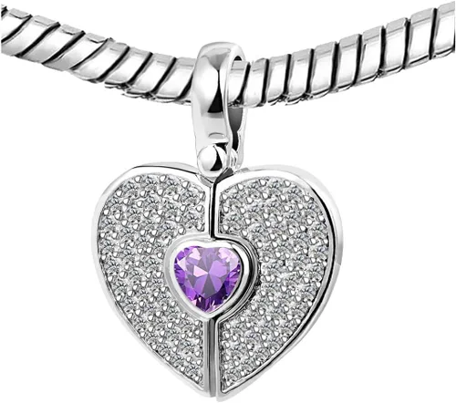 Vista 3 de KunBead Collar con dije de piedra natal de corazón que se puede abrir para hija, compatible con pulseras Pandora