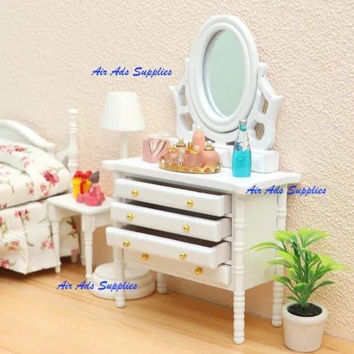 Vista 5 de AirAds Dollhouse 1:12 Muebles en miniatura con espejo; precio cada uno (1 tocador azul)