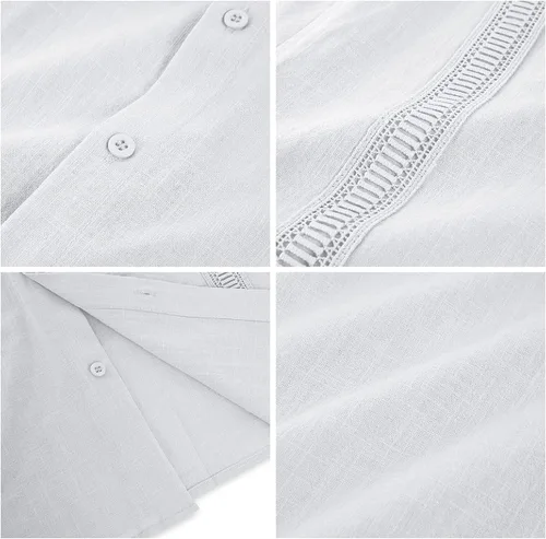 Vista 5 de Hestenve Guayabera - Camisas casuales de lino y algodón con botones de manga corta para hombre, camisa hawaiana cubana de verano, playa, trabajo