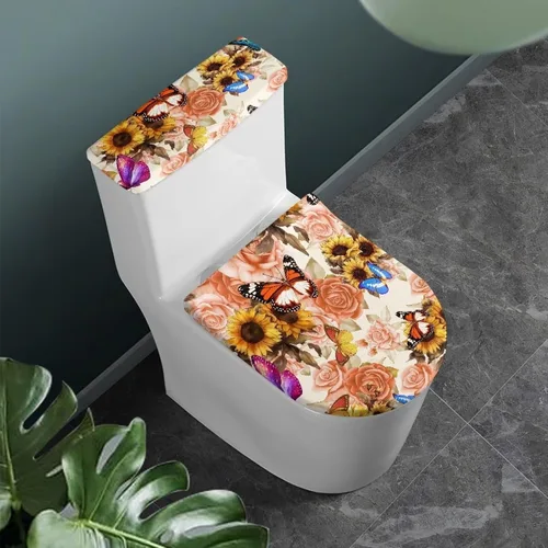 Vista 11 de Flashideas Juego de cubierta para tanque y tapa de inodoro con estampados de patas de perro coloridas - Elástico, se adapta a la mayoría de tanques