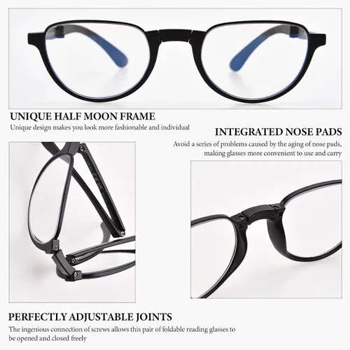 Vista 6 de Gafas de Lectura Plegables para Mujeres y Hombres Portátiles con Filtro de Luz Azul Anteojos de Lectura Compactos con Estuche con Cremallera