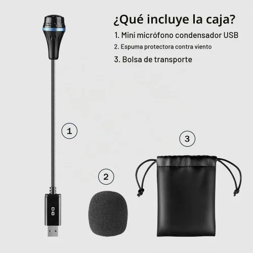 Vista 7 de Micrófono USB Mini para Laptop y Computadora de Escritorio, con Cuello de Cisne y Tarjeta de Sonido USB Universal, Compatible con PC y Mac, Enchufar