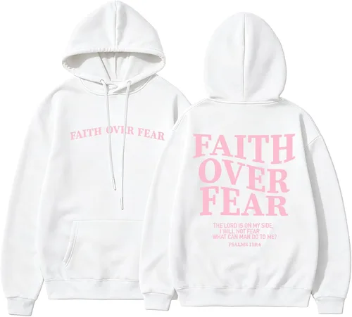 Vista 18 de BANGELY Sudadera Fe Sobre el Miedo para Mujeres, Sudadera Cristiana con Gráfico, Dichos Religiosos Cristianos, Jersey de Biblia, Tops de Pullover