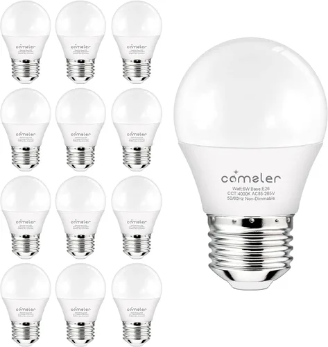 Vista 11 de comzler Bombilla pequeña de 6 W, luz blanca cálida de 2700 K, equivalente a 60 vatios, base de tornillo estándar E26 con forma A15/G45