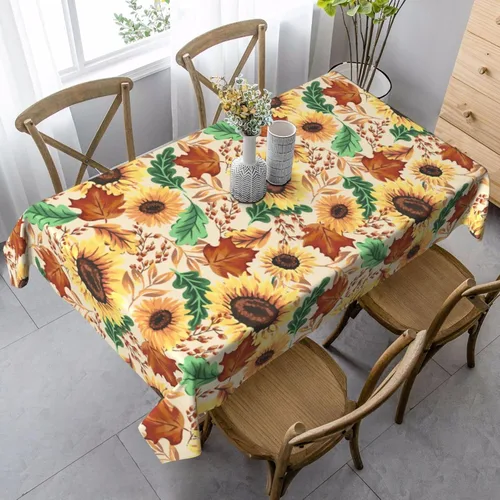 Vista 15 de Mantel de Otoño de Acción de Gracias con Hojas de Calabaza, Mantel Rectangular Lavable de Cuadros Rústicos para Decoración de Cocina y Comedor