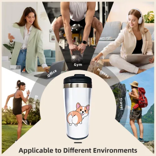 Vista 5 de Corgi Butt - Taza de café de viaje de acero inoxidable de 13 onzas, divertida botella de agua con aislamiento, vaso de regalo de cumpleaños