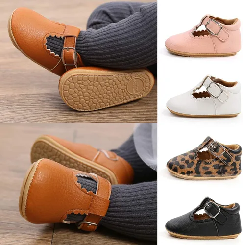 Vista 3 de SOFMUO Zapatillas de cuero con cordones para bebés y niñas suela de goma suave mocasines Oxford para recién nacidos zapatos de vestir