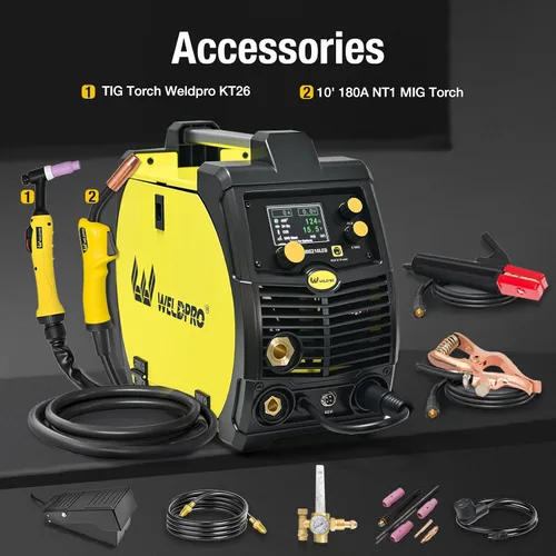 Vista 4 de Weldpro Soldador MIG de 200A, Soldador MIG de Núcleo de Flujo 110V/220V/MMA/TIG/Stick 5 en 1 Máquina de Soldadura con Temporizador de Puntos
