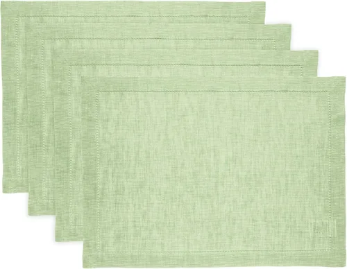 Vista 14 de Solino Home Juego de 4 manteles individuales de tela de lino 100 % puro con vainica, color borgoña cambray, 14 x 19 pulgadas, manteles individuales