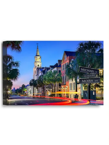 Vista 110 de IPIC - Personalized Framed Canvas with Custom Street Sign in Boston Personalized Street Signs with Names, Custom Canvas Print, Boston Sunset