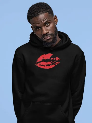 Vista 3 de Halloween beso de Muerte negro adulto sudadera con capucha para hombre, M, Negro