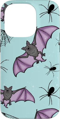 Vista 17 de iPhone 16 lindo vampiro murciélago decoración de Halloween para niñas púrpura y menta caso