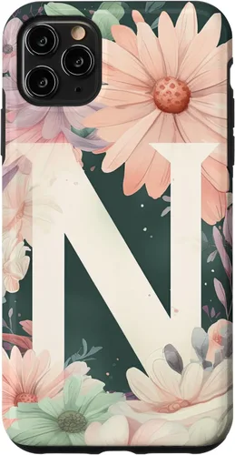 Vista 13 de iPhone 16 Beautiful Daisy Flowers Initial Letter N Monogram Watercolor Case