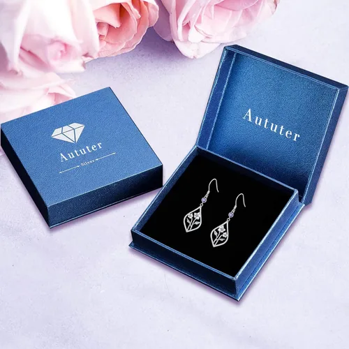 Vista 7 de Aretes de flor de nacimiento de plata de ley, aretes de gota de flor de mes de piedra natal, regalos de joyería de cumpleaños