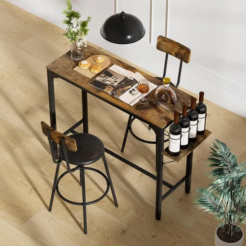 Vista 13 de LUCKHAO Juego de mesa de comedor de 3 piezas industrial para 2, mesa de comedor de altura de encimera de cocina con base de mesa ajustable