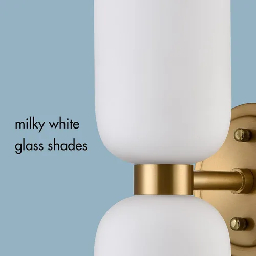 Vista 7 de CLAXY Lámpara de pared moderna de baño en oro con vidrio lechoso, accesorios de iluminación de baño con 2 luces regulables Dual E26 Based Cylinder