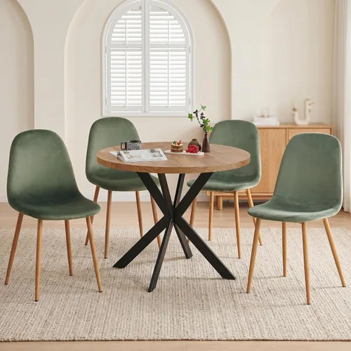 Vista 9 de Howtek Juego de mesa de comedor de 5 piezas, mesa de comedor rectangular moderna con 4 sillas de comedor de terciopelo, juego de mesa de cocina que