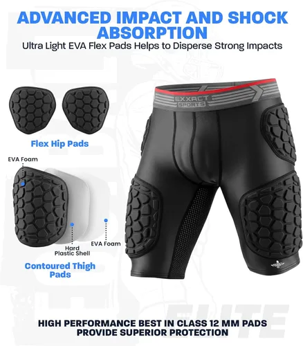 Vista 3 de Exxact Sports Elite - Faja de fútbol para adultos con 5 almohadillas para hombres con bolsillo para tazas, pantalones cortos de compresión