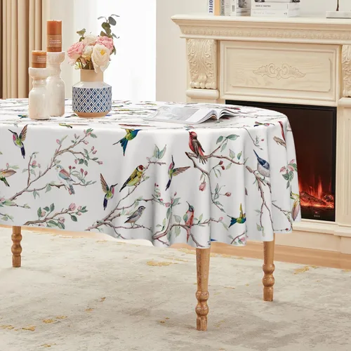 Vista 11 de Horaldaily Mantel de primavera 52×70 pulgadas rectangular, mantel con diseño de pájaros en ramas y flores beige, lavable, mantel de temporada