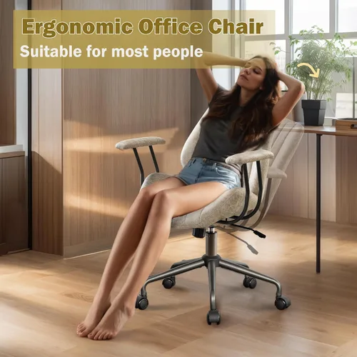 Vista 4 de Silla ergonómica de oficina giratoria de piel sintética para oficina en Beige