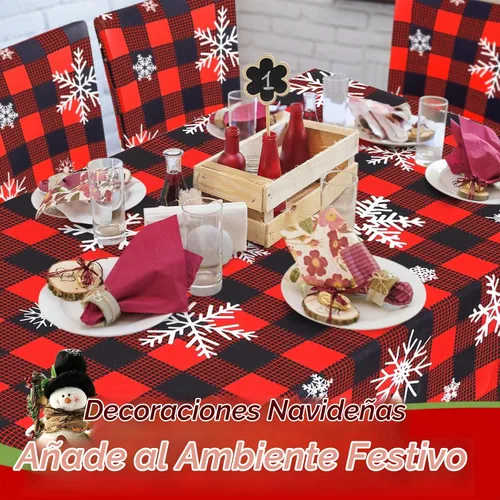 Vista 5 de Preboun Juego de 7 fundas para sillas de mantel de Navidad a cuadros