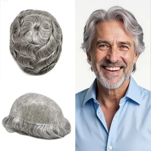 Vista 335 de Toupee para hombre 100% cabello humano real tupé para hombres 0.004 in piel de poliuretano para hombre, sistema de reemplazo de piezas de pelo