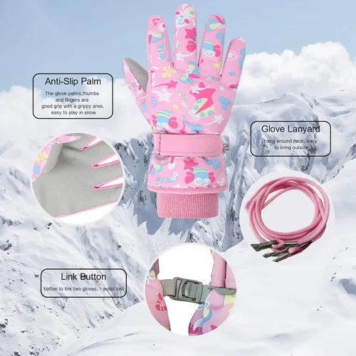 Vista 2 de Caudblor Guantes de esquí para niños, guantes de invierno impermeables para niños y niñas, guantes de invierno aislados para jóvenes de 7 a 12 años