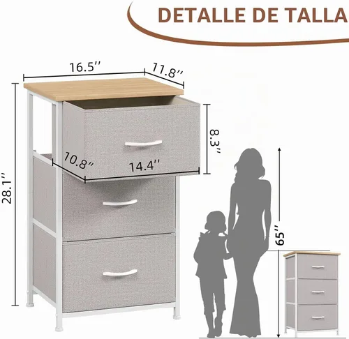 Vista 3 de Somdot - Cómoda para dormitorio con 3 cajones, organizador de almacenamiento con cajones de tela con contenedores de tela removibles para armario