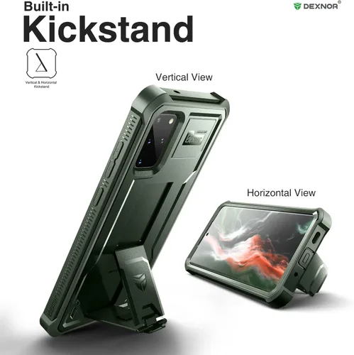 Vista 4 de Dexnor Funda para Samsung Galaxy S20+ Plus 5G, [Protector de pantalla y soporte integrados] Protección de grado militar resistente a prueba de Verde