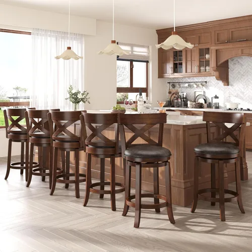 Vista 12 de ALPHA HOME Taburetes de bar giratorios con respaldo, 26 pulgadas, juego de 2, taburetes de bar de madera, sillas de bar de 360 grados con patas