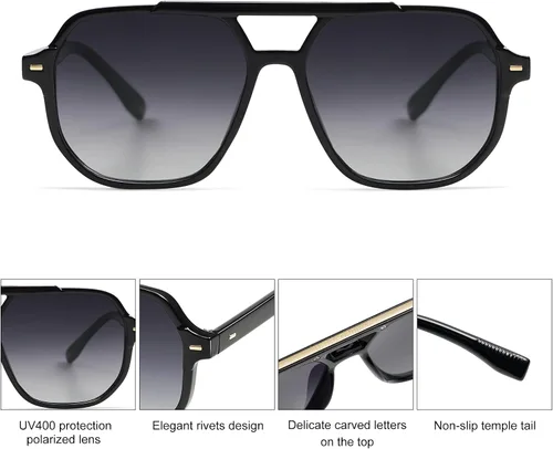 Vista 4 de SOJOS Lentes de sol estilo aviador cuadrados polarizados retro para mujeres y hombres, lentes de sol vintage para mujer y hombre, SJ2283