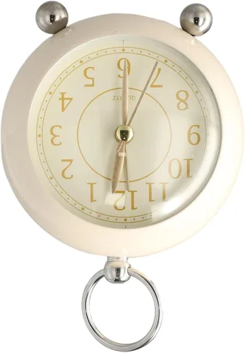 Vista 8 de Reloj despertador vintage de metal de mesa de 3.5 pulgadas colgante para anillo de noche despertador simple silencioso sin tictac con luz nocturna
