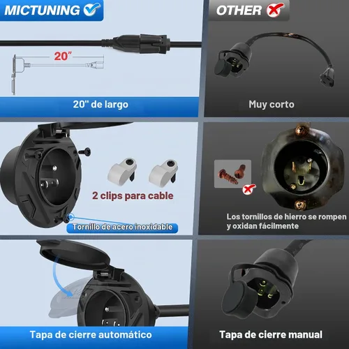 Vista 6 de MICTUNING Enchufe de puerto de CA 10A-15A, enchufe de entrada de alimentación de 125 V con cable de extensión integrado de 20 pulgadas y cubierta
