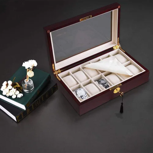 Vista 7 de Yescom estuche de madera para relojes, caja organizadora, regalo de Navidad para hombresmujeres