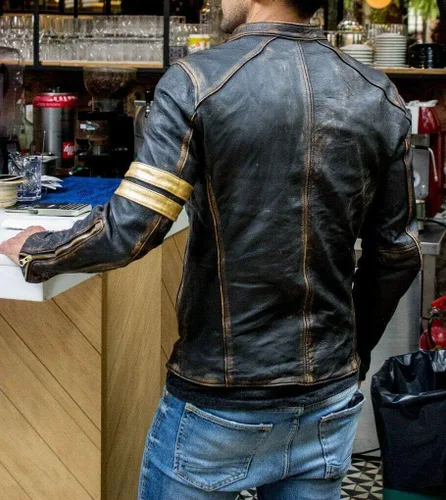 Vista 11 de Prime-Fashion Mens Vintage Motorcycle Distressed Retro Biker Leather Jacket