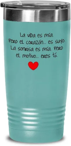 Vista 9 de Regalo para novia Taza de cafe para esposa Perfecto regalo para navidad, graduados, profesionales y estudiantes Vaso con afirmaciones Azul
