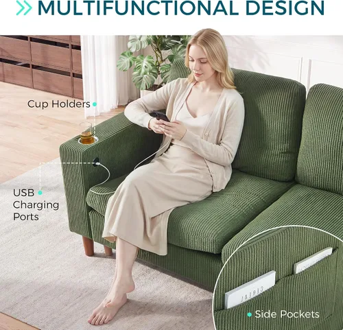 Vista 7 de LINSY HOME Sofá modular modular de 110 pulgadas con almacenamiento, sofá nube de 3 asientos con 1 otomana móvil y 2 almohadas, sofás seccionales