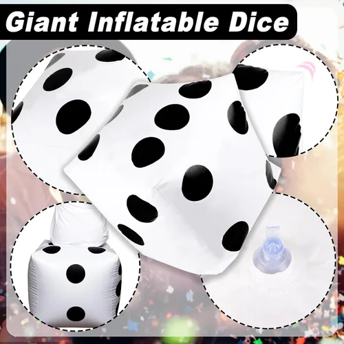 Vista 3 de CCINEE Dados inflables gigantes de 20 pulgadas, dados inflables gigantes blancos y negros para juego de mesa al aire libre y decoración de fiesta
