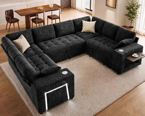 Vista 7 de Sofá modular modular de 8 asientos en forma de L de 111 pulgadas con cama Negro