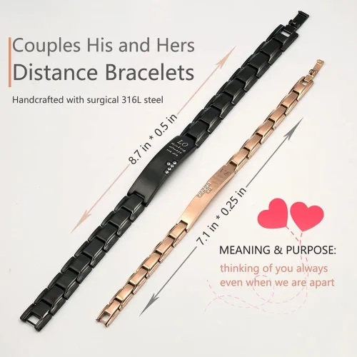 Vista 5 de Wolentty Pulseras de distancia para parejas, pulseras de amor a juego, regalo para hombres y mujeres, San Valentín, Metal, Circonita cúbica