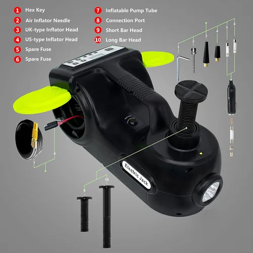 Vista 8 de ActDoer - Kit de gato eléctrico para auto de 5 toneladas, 12 V, hidráulico (rango de elevación: 15.5-53 cm) con llave de impacto e inflador