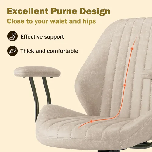 Vista 6 de Silla ergonómica de oficina giratoria de piel sintética para oficina en Beige