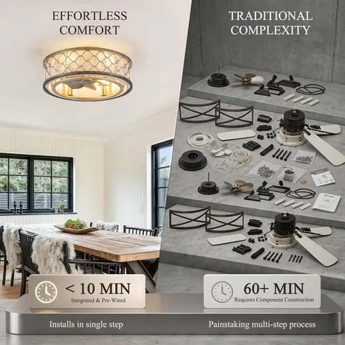 Vista 6 de NORFOLK Ventilador de techo rústico de perfil bajo con luz, ventiladores de techo rústicos de 20 pulgadas con control remoto, modernos ventiladores