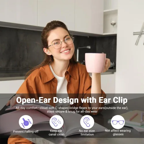 Vista 2 de Auriculares Jacuate con clip, auriculares de oído abierto inalámbricos Bluetooth 5.4, auriculares de oído abierto ligeros con micrófono, batería