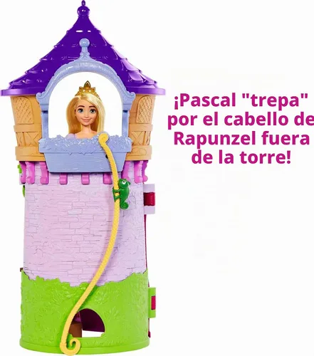 Vista 5 de Mattel Disney Princess Rapunzel Tower - Juego de casa de muñecas con muñeca Rapunzel, 6 áreas de juego, 15 accesorios y Pascal