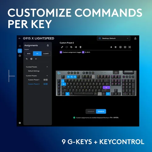 Vista 4 de Logitech G Teclado mecánico inalámbrico Lightspeed 915 X para juegos, teclas PBT de doble disparo, teclas totalmente programables, teclados RGB