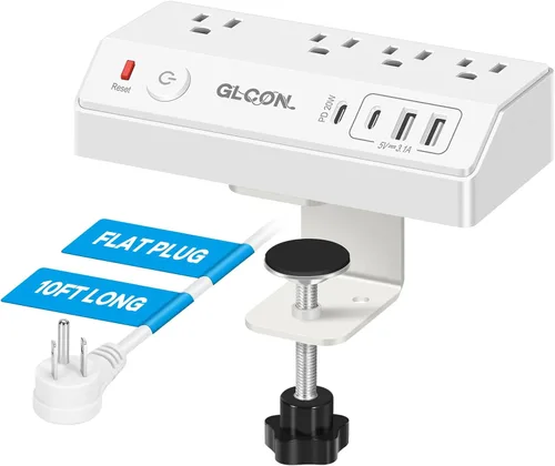 Vista 10 de Regleta de Energía con Abrazadera para Escritorio - Estación de Carga Rápida USB C de 20W - Regleta de Energía para Escritorio con Enchufe Plano
