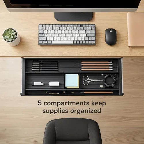 Vista 4 de Mount-It! Cajón para lápices debajo del escritorio, bandeja de almacenamiento oculta deslizante para suministros de oficina, organizador de 4